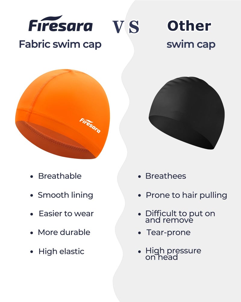 Firesara Fabric Swim Cap, High Elasticity Swimming Cap Keeps Hair Clean Breathable Fit Both Long Hair Short Hair, Swim Caps Woman Girls Men Kids One Size Hat - Image 3